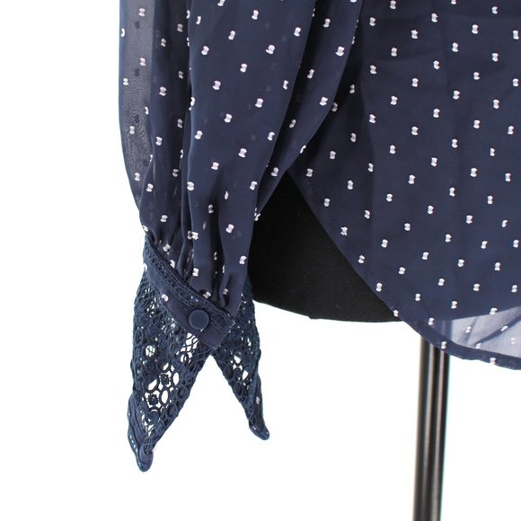 Self-Portrait Navy White Swiss Dot Plumetis Frilled One Shoulder Blouse Top 0 XS - Picture 6 of 9